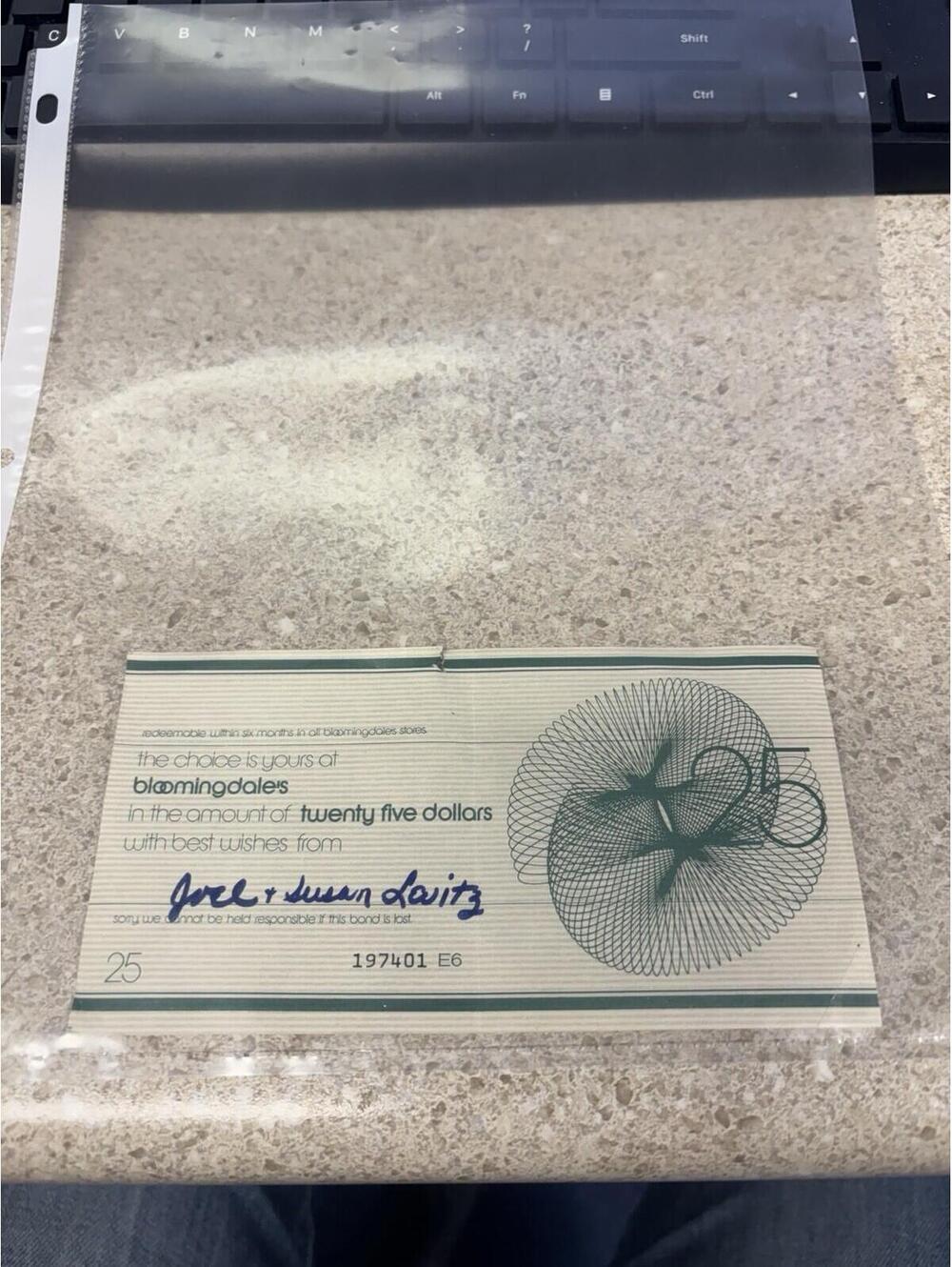 Vintage Bloomingdale’s Gift Certificate